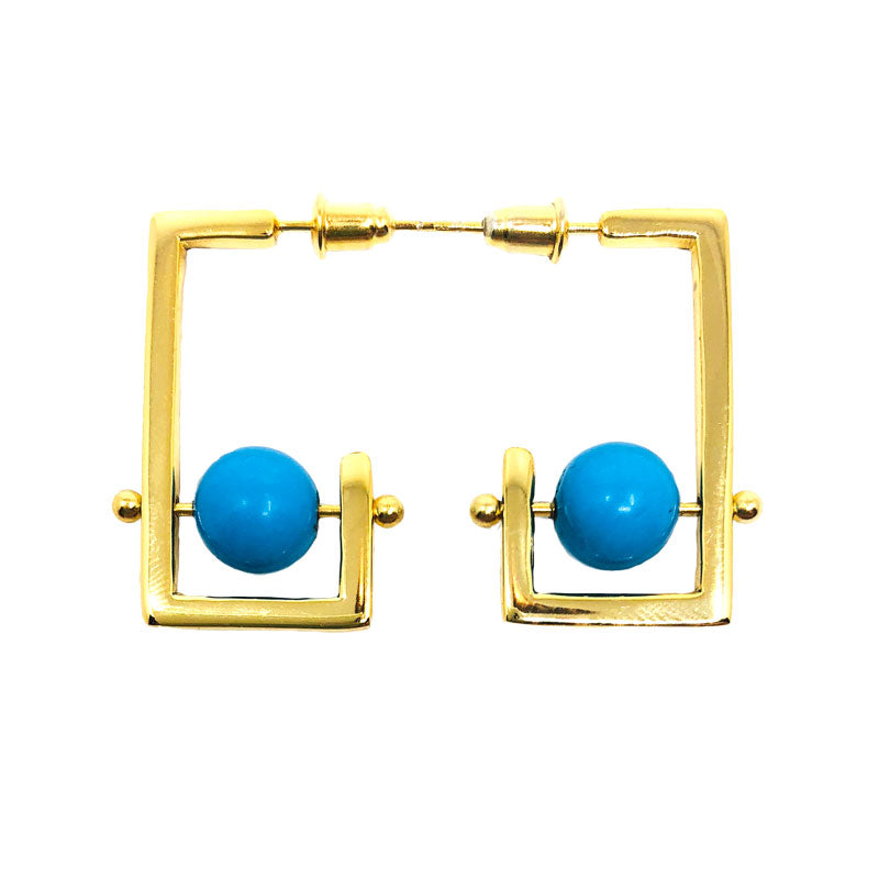 Stonetown Square Earrings -  Blue Turquoise