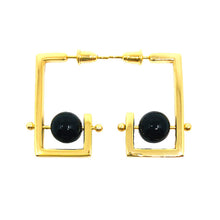 Stonetown Square Earrings -  Black Agate