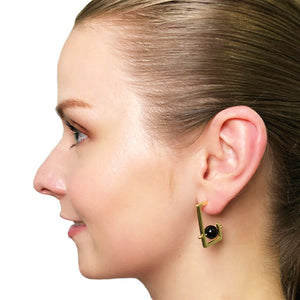 Stonetown Square Earrings -  Black Agate