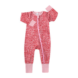Zip Bodysuit - Pink & Red Leopard Print
