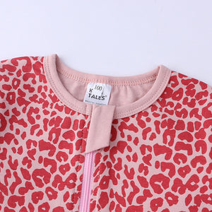 Zip Bodysuit - Pink & Red Leopard Print
