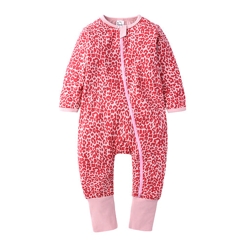 Zip Bodysuit - Pink & Red Leopard Print