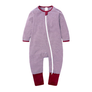 Zip Bodysuit - Burgundy & White Stripes