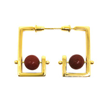 Stonetown Square Earrings -  Red Agate