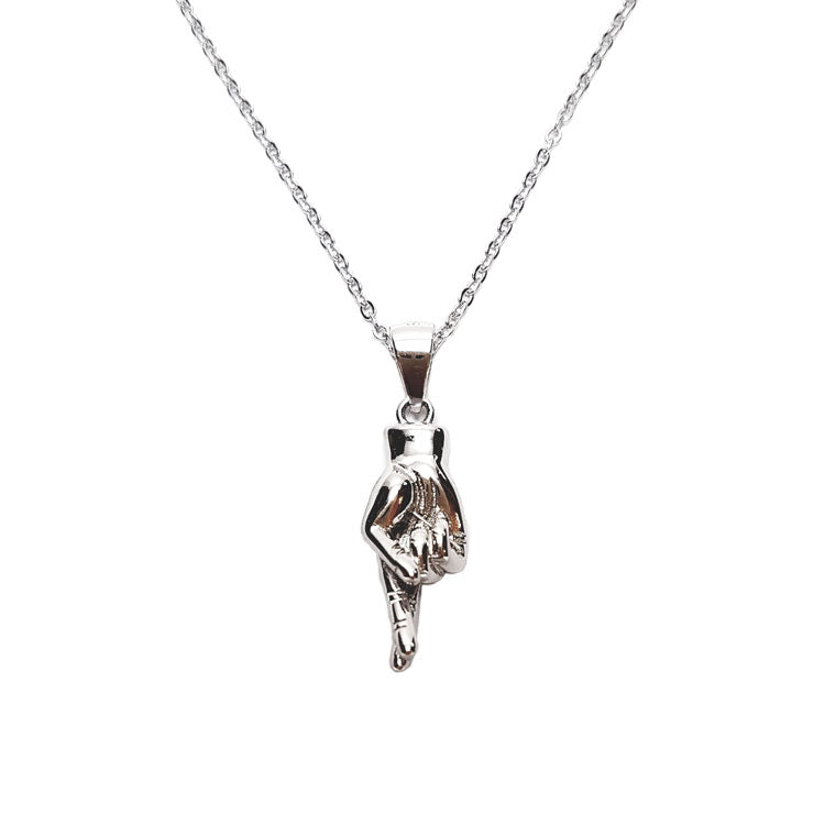 Fingers Crossed Necklace - White Gold Plated