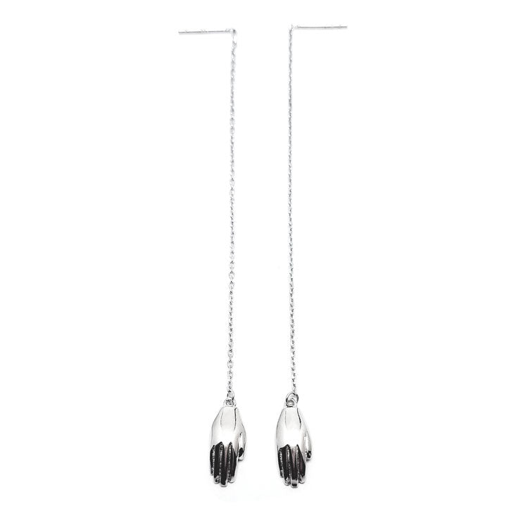 Antwerp Hand Chain Earrings - White Gold Plated - Big Hands
