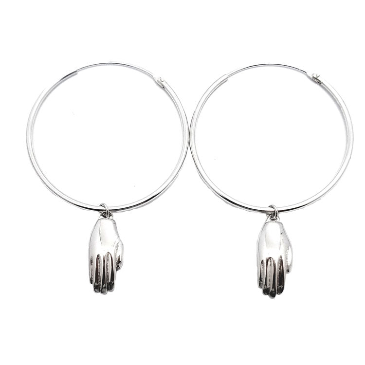 Antwerp Hand Hoop Earrings - White Gold Plated - Big Hands